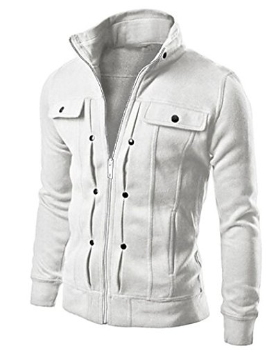 cheap Down&amp; Parkas-mens top fashion slim designed lapel cardigan slim fit coat jacket white