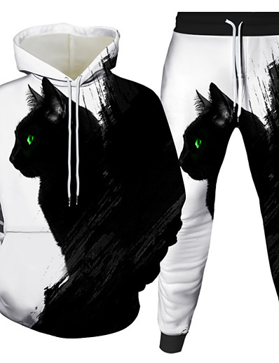 voordelige 3D voor heren-Voor heren Grafisch 3D 3D-hoodies set 2-stuks 3D-afdrukken Dagelijks Casual Hoodies Sweatshirts Grijs Klaver Wit