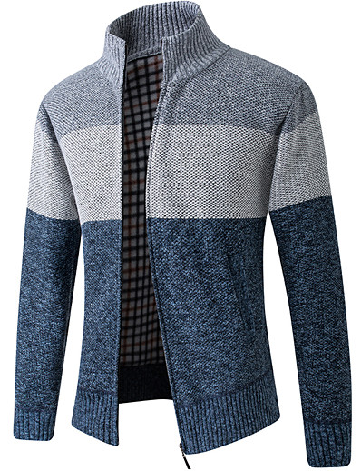 cheap Men-Men&#039;s Cardigan Solid Color Knitted Long Sleeve Sweater Cardigans Fall Winter Stand Collar Wine Light gray Dark Gray