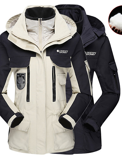 levne SPORTOVNÍ OBLEČENÍ-dámská turistická péřová bunda bundy 3 v 1 lyžařská bunda zimní outdoorová teplá nepromokavá větruodolná lehká zimní softshellová bunda kabát top kempování lov rybářská růžová off-bílá oranžová
