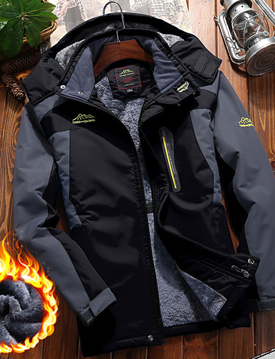 cheap Sportswear-Men&#039;s Hoodie Jacket Hiking Jacket Ski Jacket Winter Outdoor Windproof Warm Breathable Comfortable Patchwork Full Length Hidden Zipper Outerwear Winter Jacket Top Camping / Hiking Hunting Ski