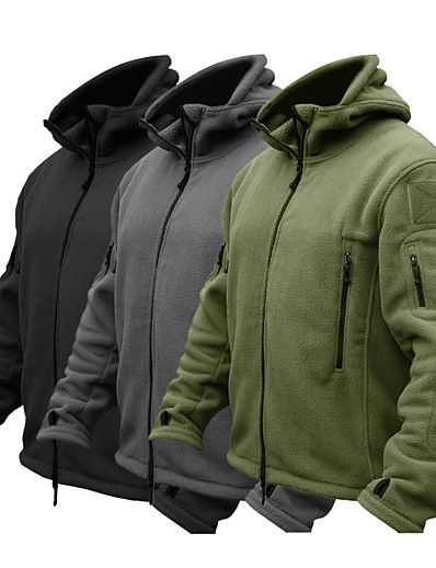 cheap Sportswear-Men&#039;s Hoodie Jacket Hiking Fleece Jacket Winter Military Tactical Outdoor Solid Color Thermal Warm Windproof Fleece Lining Breathable Multi Pockets Full Zip Jacket Coat Top Camping Hunting Fishing