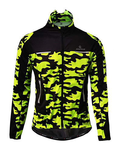 cheap Sportswear-Malciklo Men&#039;s Cycling Jacket Winter Fleece Bike Jacket Top Thermal Warm Windproof Breathable Sports Patchwork Yellow / Army Green / Camouflage Mountain Bike MTB Clothing Apparel Loose Bike Wear