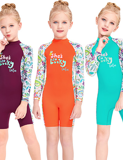 cheap Sportswear-Dive&amp;Sail Girls&#039; Rash Guard Dive Skin Suit Diving Suit Stretchy SPF50 UV Sun Protection Breathable Back Zip Long Sleeve - Patchwork Swimming Surfing Snorkeling Summer / Quick Dry / Quick Dry