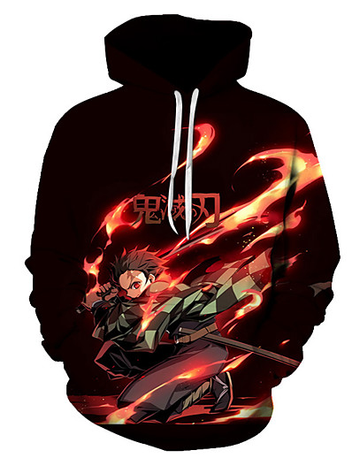 cheap Cosplay &amp; Costumes-Inspired by Demon Slayer Kamado Tanjirou Cosplay Costume Hoodie Polyester / Cotton Blend 3D Printing Harajuku Graphic Hoodie For Women&#039;s / Men&#039;s