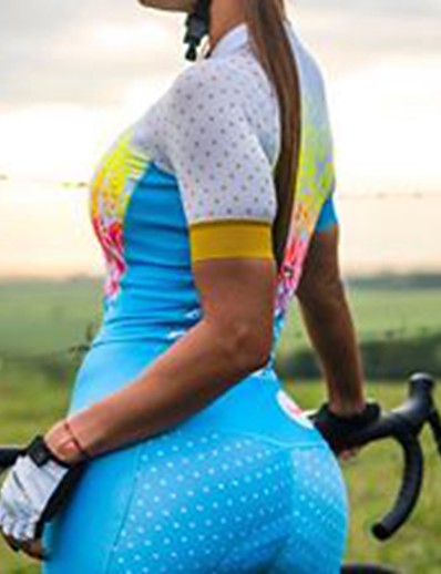 cheap Sportswear-Women&#039;s Short Sleeve Cycling Jersey with Shorts Triathlon Tri Suit Summer Polyester White Rainbow Bike Clothing Suit Quick Dry Breathable Back Pocket Sweat wicking Sports Rainbow Mountain Bike MTB