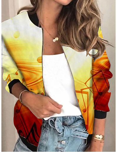 cheap Jackets-Women&#039;s Jacket Spring &amp;  Fall Sports Going out Regular Coat Regular Fit Streetwear Jacket Long Sleeve Patchwork Print Print Yellow
