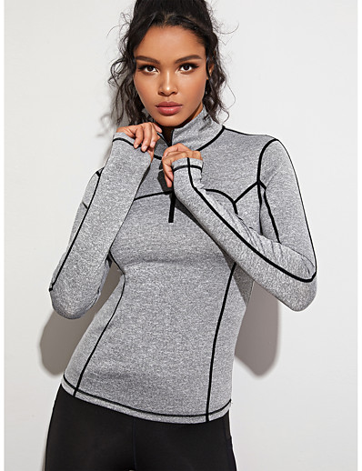 cheap Sportswear-Women&#039;s Long Sleeve High Neck Running Shirt Thumbhole Quarter Zip Tee Tshirt Top Athletic Athleisure Nylon Thermal Warm Breathable Soft Gym Workout Running Jogging Training Exercise Sportswear Grey