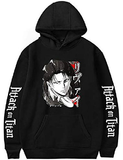 cheap Cosplay &amp; Costumes-ladies attack on titan hoodies characters logo text printed solid color women pullover(2xl,black 15863)
