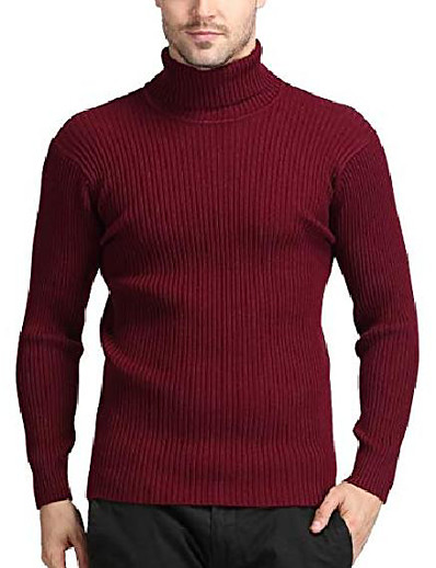 Χαμηλού Κόστους Αθλητικά είδη-amitafo mens casual πουλόβερ πουλόβερ μακρύ μανίκι άνετη λεπτή εφαρμογή μαλακό ελαστικό ρολό λαιμό πόλο πλεκτό πουλόβερ, κόκκινο, l
