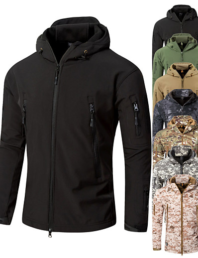 cheap Sportswear-Men&#039;s Hoodie Jacket Hiking Softshell Jacket Hiking Jacket Winter Outdoor Windproof Warm Quick Dry Lightweight Camo Jacket Winter Jacket Top Camping / Hiking Hunting Ski / Snowboard ACU Color Python