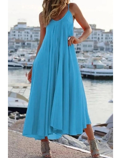 cheap Elegant Dresses-Women&#039;s Swing Dress Midi Dress Sleeveless Solid Color Patchwork Summer Casual Sexy vacation dresses 2021 Black Purple Light Blue S M L XL XXL 3XL 4XL 5XL