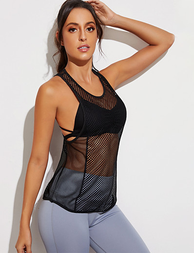 cheap Sportswear-Women&#039;s Yoga Top Tank Top Summer Fashion Black Yoga Fitness Gym Workout Mesh Top Sport Activewear Stretchy Quick Dry Breathable Comfortable