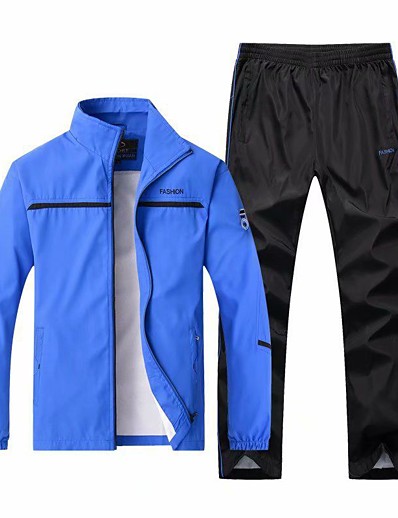 cheap Sportswear-Men&#039;s 2 Piece Full Zip Tracksuit Sweatsuit Street Casual 2pcs Long Sleeve Thermal Warm Windproof Breathable Gym Workout Running Jogging Training Exercise Sportswear Normal Jacket Track pants Dark