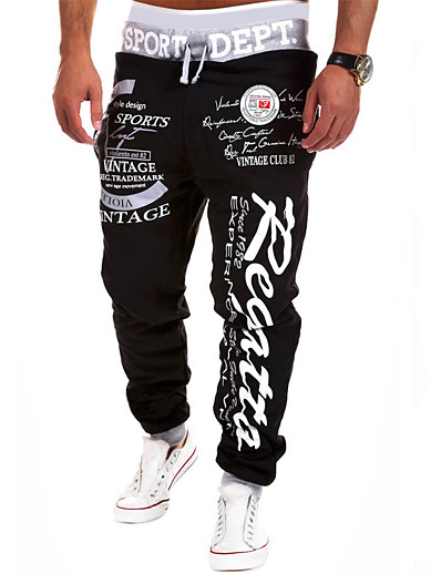 povoljno Muške hlače-muške jogger hlače ulične trenirke hlače s tiskanim slovima hip hop aktivne hlače s elastičnim strukom u vezicu crne 1 velika