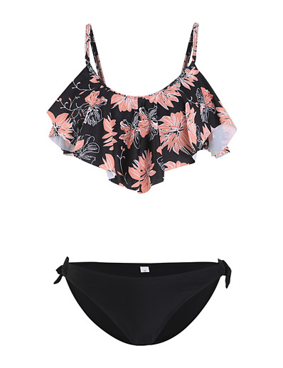cheap Bikini Sets-Women&#039;s Bikini Tankini Swimsuit Racerback Open Back Print Stripe Tropical Black Blue Yellow Swimwear Padded Strap Bathing Suits New Sweet Tattoo / 2 Piece