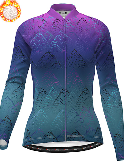 cheap Sportswear-21Grams® Women&#039;s Cycling Jersey Cycling Jacket Long Sleeve - Winter Fleece Polyester Purple Geometic Funny Bike Mountain Bike MTB Road Bike Cycling Jacket Top Thermal Warm Fleece Lining Warm Sports