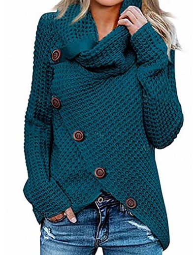 tanie SWETRY I KARDIGANY-Damskie Sweter Jednokolorowe Dzianiny Guzik Codzienny Długi rękaw Regularny Swetry rozpinane Jesień Zima Golf Ciemnożółty Zielony Biały