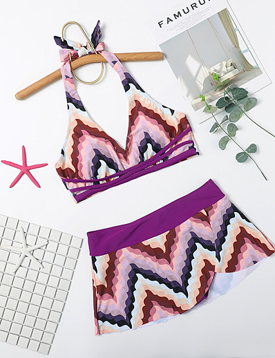 cheap Bikini Sets-Women&#039;s Bikini Tankini Swimsuit Racerback Open Back Print Stripe Blushing Pink Swimwear Padded Strap Bathing Suits New Cute Sweet / 2 Piece / Tattoo