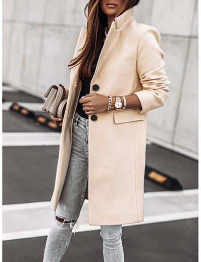 저렴한 여성용 의류-여성용 코트 베이직 베이직 패션 V 넥 겨울 표준 블랙 그레이 다크 커피 베이지
