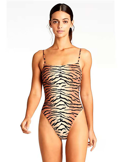 cheap Bikini Sets-Women&#039;s One Piece Bikini Swimsuit Open Back Print Leopard Brown Swimwear Padded Strap Bathing Suits New Sexy Classic / Tattoo