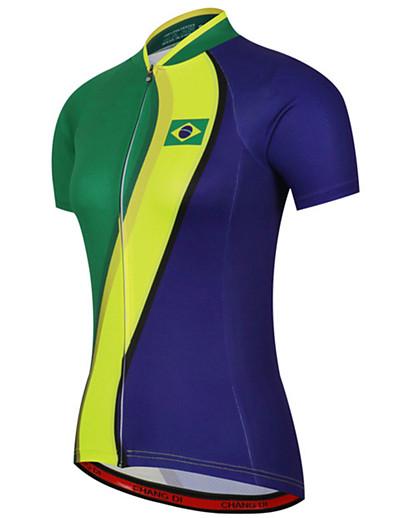 cheap Sportswear-21Grams® Women&#039;s Cycling Jersey Short Sleeve - Summer Spandex Polyester Blue+Green Brazil National Flag Bike Mountain Bike MTB Road Bike Cycling Jersey Top UV Resistant Breathable Quick Dry Sports
