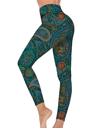 cheap Exercise, Fitness &amp; Yoga-21Grams® Women&#039;s Yoga Pants High Waist Tights Leggings Paisley Tummy Control Butt Lift Dark Green Fitness Gym Workout Running Winter Sports Activewear High Elasticity