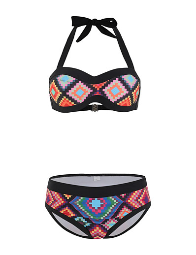cheap Bikini Sets-Women&#039;s Bikini Tankini Swimsuit Strappy Open Back Print Color Block 3D Black Swimwear Padded Strap Bathing Suits New Cute Sweet / 2 Piece / Tattoo