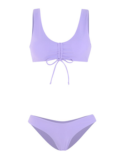 cheap Bikini Sets-Women&#039;s Bikini Tankini Swimsuit Racerback Open Back Print Solid Color Purple Swimwear Padded Strap Bathing Suits New Cute Sweet / 2 Piece