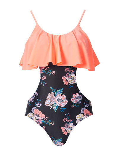cheap Bikini Sets-Women&#039;s One Piece Bikini Swimsuit Racerback Open Back Print Stripe Floral Blushing Pink Swimwear Padded Strap Bathing Suits New Cute Sweet / Tattoo