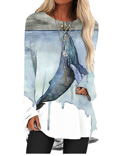 cheap DRESSES-Women's T Shirt Dress Tee Dress Short Mini Dress Long Sleeve Animal Print Fall Spring 3D Print Casual 3D Print Lake blue Red Green Light Blue S M L XL XXL 3XL