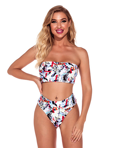 cheap Bikini Sets-Women&#039;s Bikini Tankini Swimsuit Drawstring Open Back Print Paisley Tie Dye Rainbow Swimwear Padded Strapless Bathing Suits New Sexy Cute / 2 Piece / Tattoo