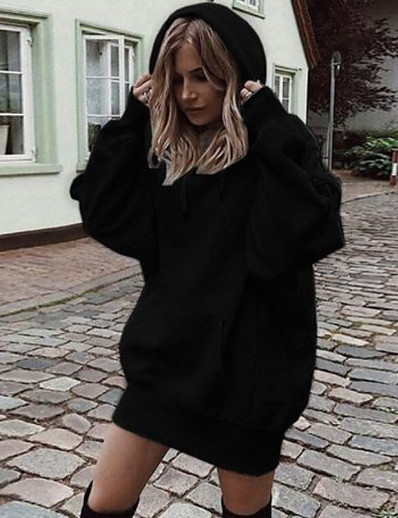 cheap Hoodies &amp; Sweatshirts-Women&#039;s Plain Hoodie Pullover Front Pocket Causal Daily Basic Oversized Hoodies Sweatshirts  Wine Gray Black