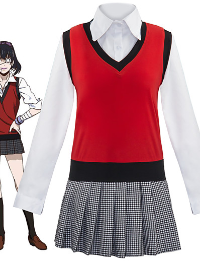 voordelige Anime cosplay-geinspireerd door Kakegurui / Dwangmatige gokker Midari vieren Anime Cosplaykostuums Japans Cosplay pakken Schooluniformen Ves Blouse Rok Voor Dames