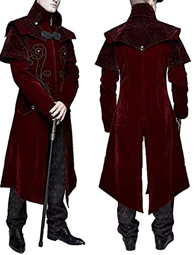 cheap Cosplay &amp; Costumes-Vampire Plague Doctor Gothic Vintage Medieval Steampunk Coat Masquerade Outerwear Men&#039;s Costume Burgundy Vintage Cosplay Party Halloween