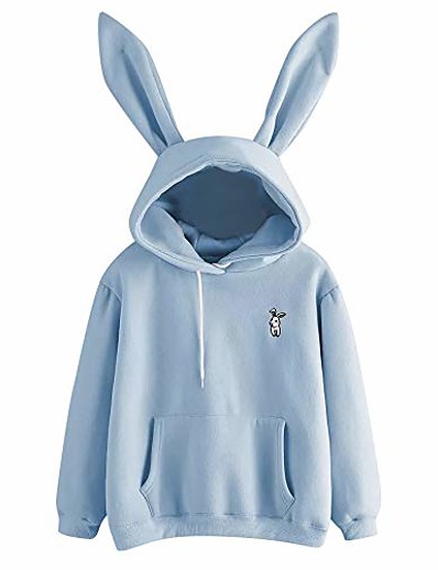 cheap Hoodies &amp; Sweatshirts-Women&#039;s top, Solid Color Rabbit Hoodie Long Sleeve Sweatshirt Pullover top Autumn and Winter Blouse