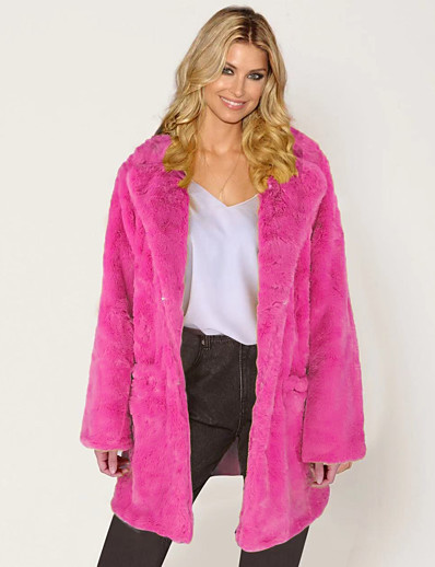 cheap Women-Fall Winter Wedding Valentine&#039;s Day Long Coat Warm Fashion Regular Fit Elegant &amp; Luxurious Jacket Fur Pink Black Fuchsia