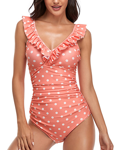 cheap Bikini Sets-Women&#039;s New Cute Sweet Romper Swimsuit Paisley Dot Racerback Open Back Print Padded Normal Strap Swimwear Bathing Suits Black Blushing Pink / Bikini / One Piece / Tattoo