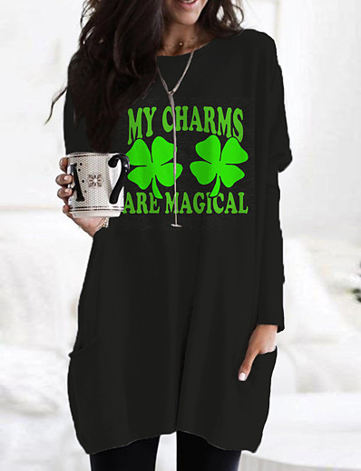 cheap DRESSES-Women's T Shirt Dress Tee Dress Short Mini Dress Long Sleeve Print Color Block Floral Print Fall Spring Casual 2021 White Black Green Light Green S M L XL XXL 3XL