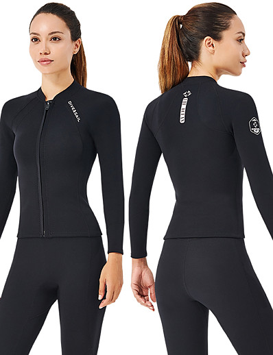 cheap Surfing, Diving &amp; Snorkeling-Dive&amp;Sail Women&#039;s 2mm Wetsuit Top Wetsuit Jacket Diving Suit Top SCR Neoprene Stretchy Thermal Warm Anatomic Design Quick Dry Front Zip Long Sleeve - Solid Colored Swimming Diving Surfing Autumn
