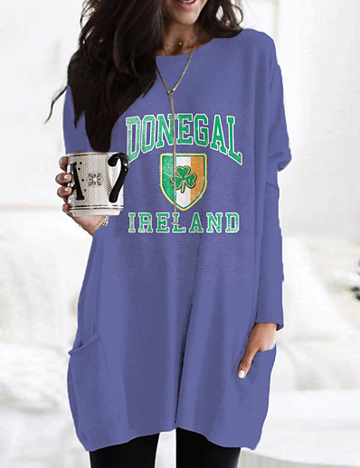 cheap DRESSES-Women's T Shirt Dress Tee Dress Short Mini Dress Long Sleeve Print Color Block Floral Print Fall Spring Casual 2021 White Blue Orange Green S M L XL XXL 3XL