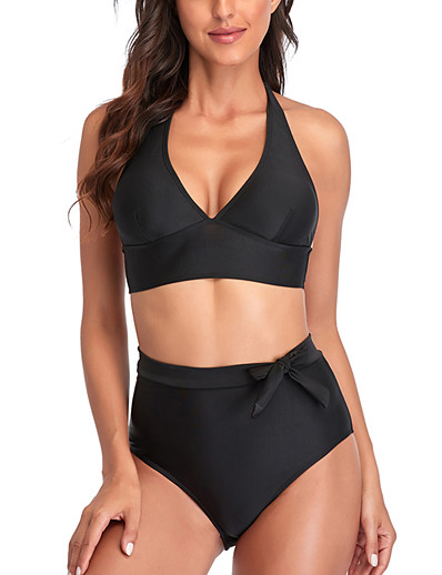 cheap Bikini Sets-Women&#039;s Bikini Tankini Swimsuit Racerback Open Back Print Solid Color Black Blue Red Yellow Swimwear Padded Strap Bathing Suits New Cute Sweet / Tattoo