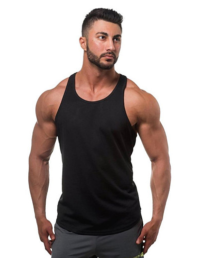 cheap Men-Men&#039;s Tank Top Graphic Solid Colored Round Neck Plus Size Daily Sports Sleeveless Slim Tops Cotton Blue White Black / Summer