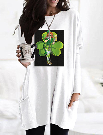 cheap DRESSES-Women&#039;s T Shirt Dress Tee Dress Short Mini Dress Long Sleeve Print Color Block Floral Print Fall Spring Casual 2021 White Black Green Light Green Light Blue S M L XL XXL 3XL