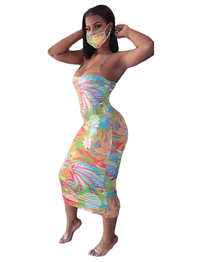 cheap DRESSES-Women's Sheath Dress Midi Dress Sleeveless Floral Spring Summer Chinoiserie 2021 Rainbow S M L XL XXL