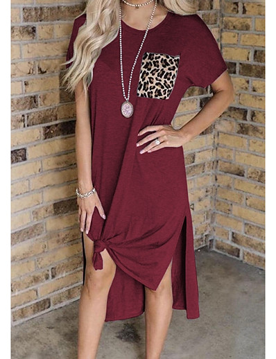 cheap Elegant Dresses-Women&#039;s Shift Dress Knee Length Dress Short Sleeve Solid Color Pocket Spring Summer Elegant Batwing Sleeve Cotton 2021 White Black Wine Gray S M L XL XXL 3XL