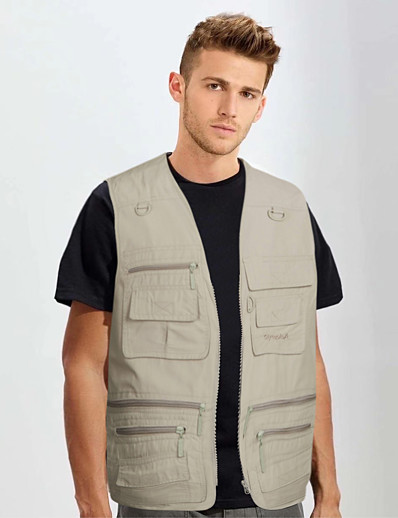 cheap Sportswear-Men&#039;s Sleeveless Fishing Vest Hiking Vest Jacket Top Outdoor Autumn / Fall Spring Quick Dry Lightweight Breathable Multi Pockets POLY Terylene Solid Color Army Green Ivory Coffee Hunting Fishing