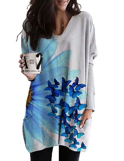 cheap DRESSES-Women&#039;s Shift Dress Short Mini Dress Long Sleeve Color Block Floral Animal Print Fall Spring Casual 2021 Blue S M L XL XXL 3XL