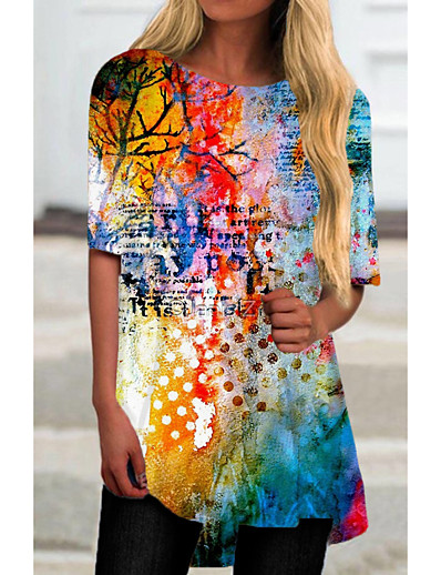 cheap DRESSES-Women&#039;s Shift Dress Short Mini Dress Half Sleeve Print Color Block Print Fall Spring Casual 2021 Blue S M L XL XXL 3XL