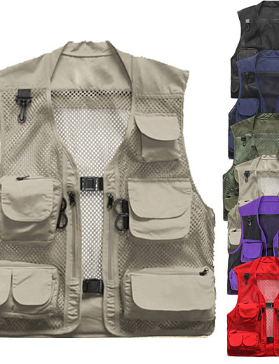 cheap Hunting Clothing-Men&#039;s Fishing Vest Hiking Vest Work Vest Outdoor Multi-Pockets Quick Dry Lightweight Breathable Autumn / Fall Spring Summer Vest / Gilet Mesh Camping / Hiking Hunting Fishing Blue khaki Green